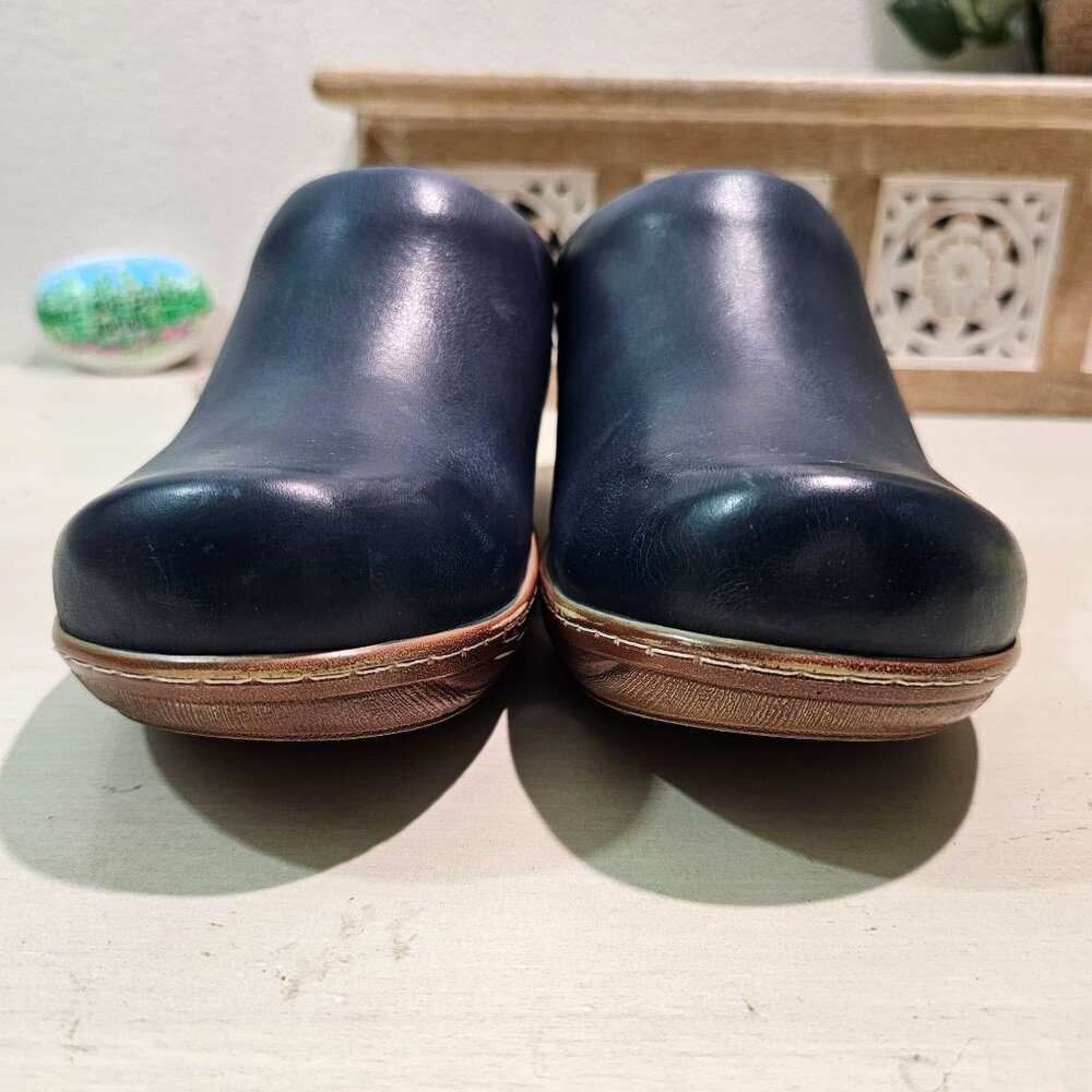 Softwalk Womens Sz 9.5N Navy Madison Leather Platform Clog Padded Comfort Shoes - Picture 3 of 12